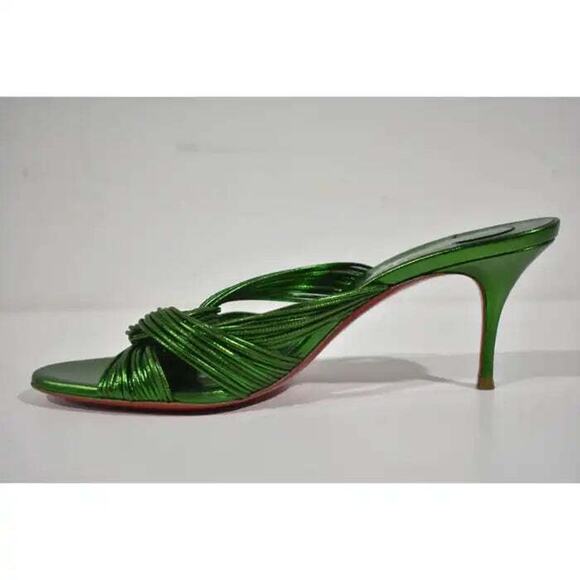 Christian Louboutin Multitaski 70 Green Strap Backless Mule Kitten Heel Pump 39 - Picture 8 of 12